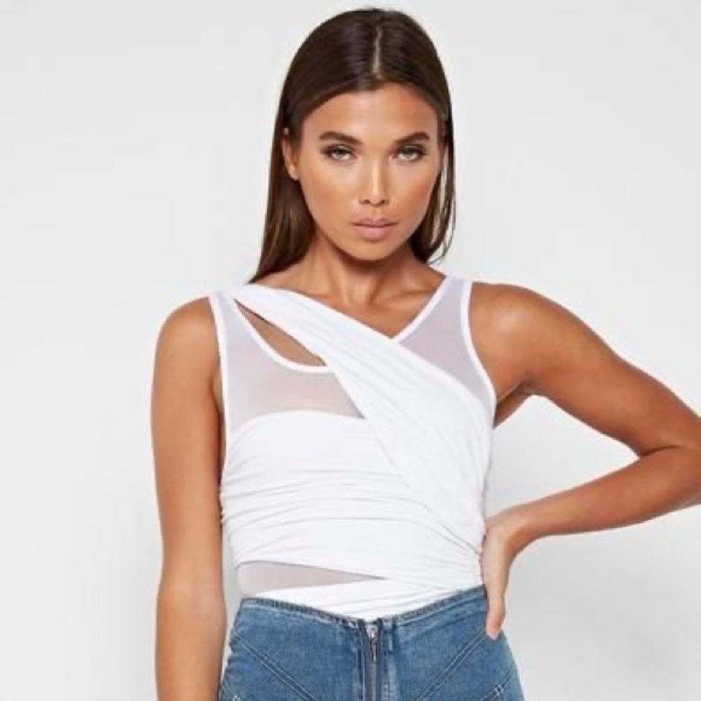 Maniere De Voir white drape bodysuit